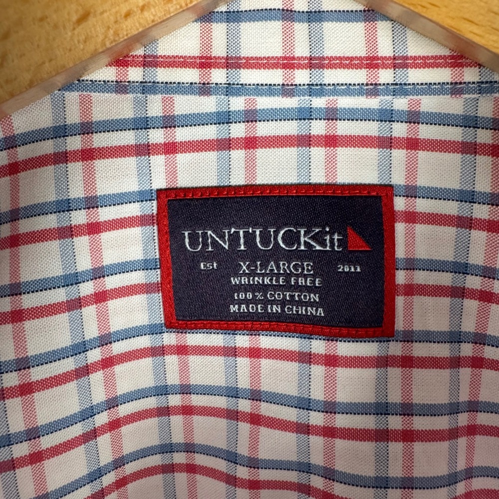 UNTUCKit Wrinkle Free Checkered Button Down Shirt Mens XL Cotton Red Blue - Picture 2 of 9